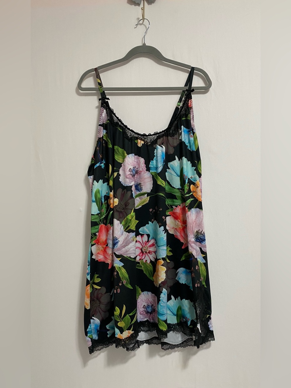 Cacique Floral Slip Dress - Black with Multicolor Flowers